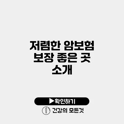 저렴한 암보험 보장 좋은 곳 소개