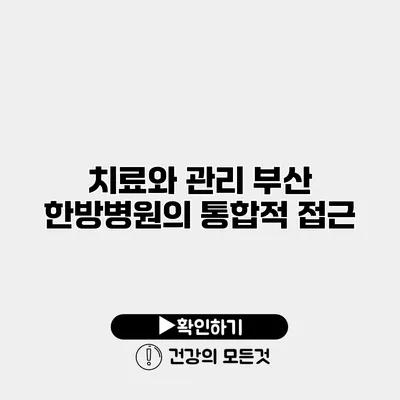 치료와 관리 부산 한방병원의 통합적 접근