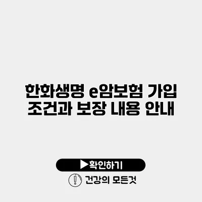 한화생명 e암보험 가입 조건과 보장 내용 안내