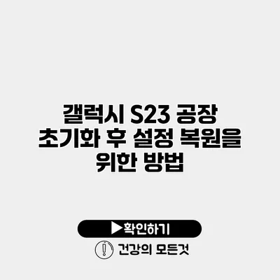갤럭시 S23 공장 초기화 후 설정 복원을 위한 방법