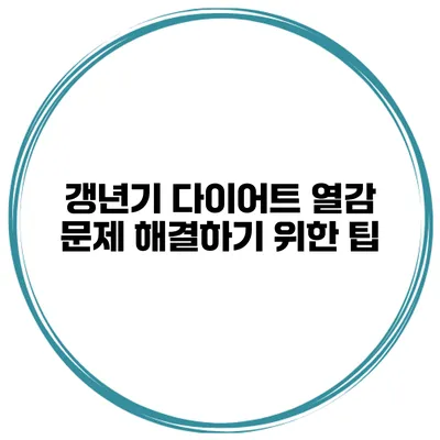 갱년기 다이어트: 열감 문제 해결하기 위한 팁