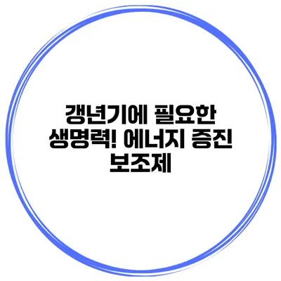 갱년기에 필요한 생명력! 에너지 증진 보조제