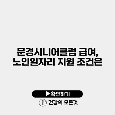 문경시니어클럽 급여, 노인일자리 지원 조건은?