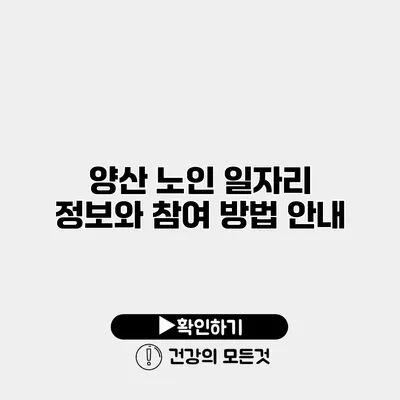 양산 노인 일자리 정보와 참여 방법 안내